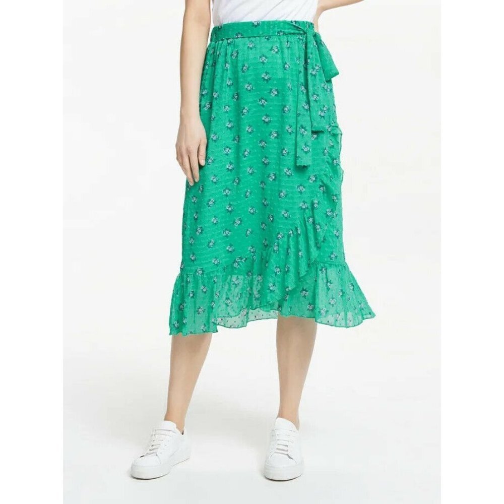 NWT NUMPH Green Floral Ruffle Midi Skirt Belted Tie Waist XS S M L
